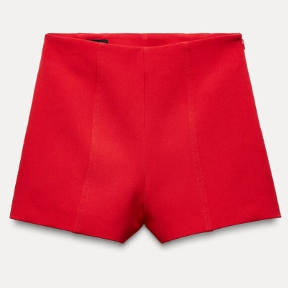 Zara Red High-Waisted Seam Shorts Size Large - Picture 2 of 7